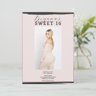 Rosa und schwarzes Foto Rahmen Trendy Modern Sweet Einladung
