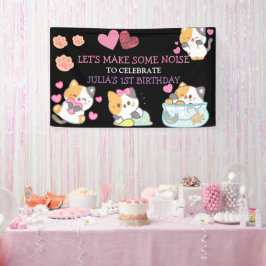 rosa und schwarzes Geburtstagsbanner für Baby Mädc Banner