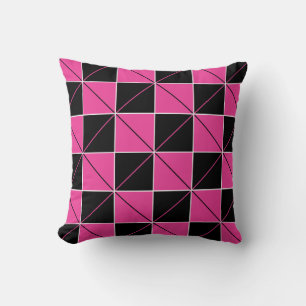 Rosa und Schwarzes Geo Kariert Kissen