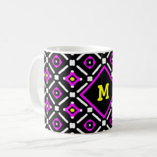 Rosa und schwarzes Gottes-Augen-Muster-Monogramm Kaffeetasse