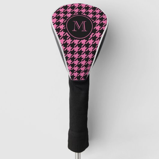 Rosa und schwarzes Hahnentrittmuster-Monogramm Golf Headcover (Vorderseite)