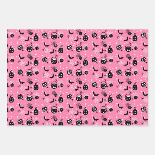 Rosa und Schwarzes Halloween Geschenkpapier Set (Vorderseite)