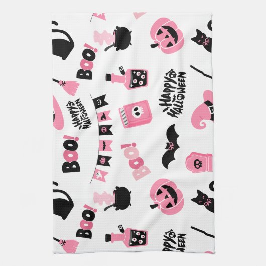 Rosa und Schwarzes Halloween Geschirrtuch (Vertikal)