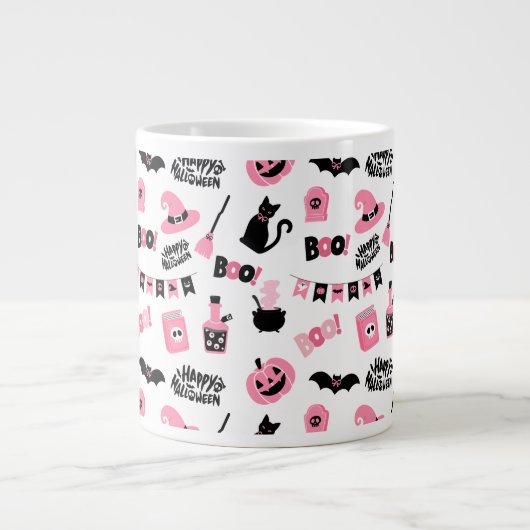 Rosa und Schwarzes Halloween Jumbo-Tasse (Vorderseite)