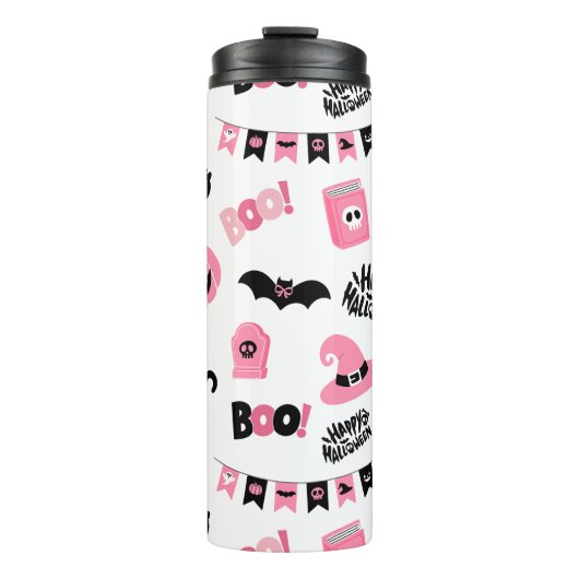 Rosa und Schwarzes Halloween Thermosbecher (Vorderseite)