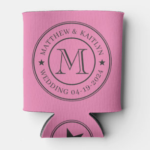 Rosa und schwarzes Hochzeitsmonogramm Stern Dosenkühler