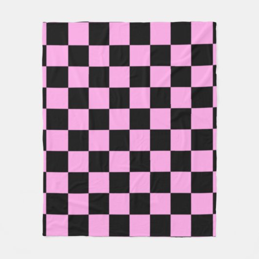 Rosa und schwarzes kariertes Quadratmuster Fleecedecke (Vorderseite)