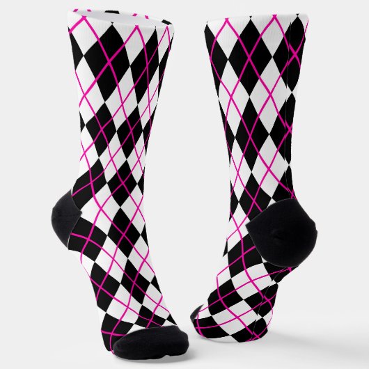 Rosa und schwarzes Karo-Argyle-Diamant Socken (Gewinkelt)