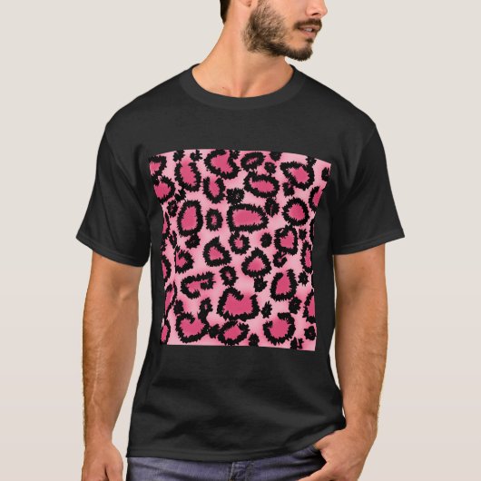 Rosa und schwarzes Leopard-Druck-Muster T-Shirt (Vorderseite)
