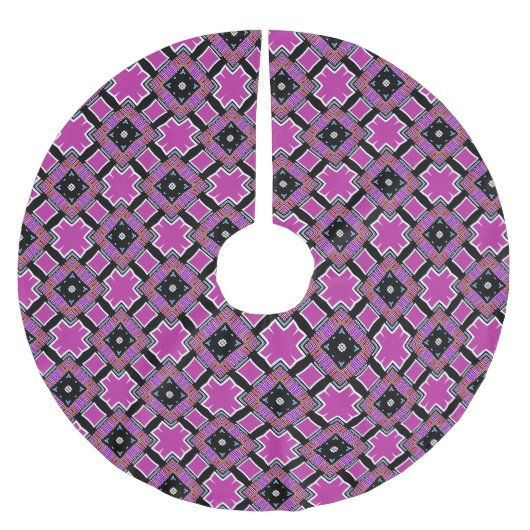 Rosa und schwarzes Muster Polyester Weihnachtsbaumdecke (Vorderseite)