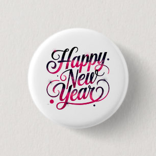 Rosa und schwarzes Neujahrs-Skript-Abzeichen 2026 Button