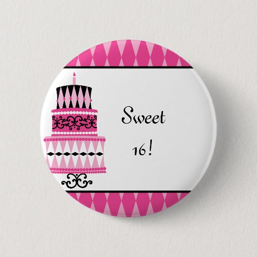 Rosa und schwarzes Party Button (Vorderseite)