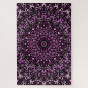 Rosa und schwarzes Rosenmandala mit floraler Geome Puzzle