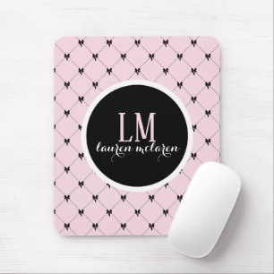 Rosa und schwarzes Schleifenmonogramm Mousepad