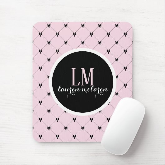 Rosa und schwarzes Schleifenmonogramm Mousepad (Mit Mouse)