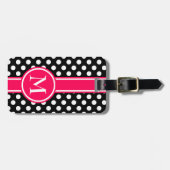 Rosa und schwarzes Tupfen-Monogramm Gepäckanhänger (Vorderseite horizontal)