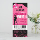 Rosa und schwarzes VIP Sweet 16 Ticket Party Einladung (Stehend Vorderseite)