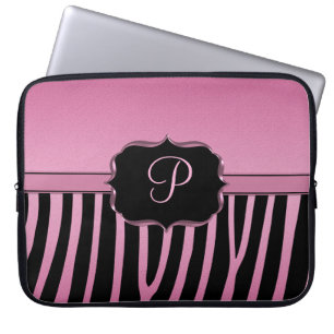 Rosa und schwarzes Zebra-Monogramm Laptopschutzhülle