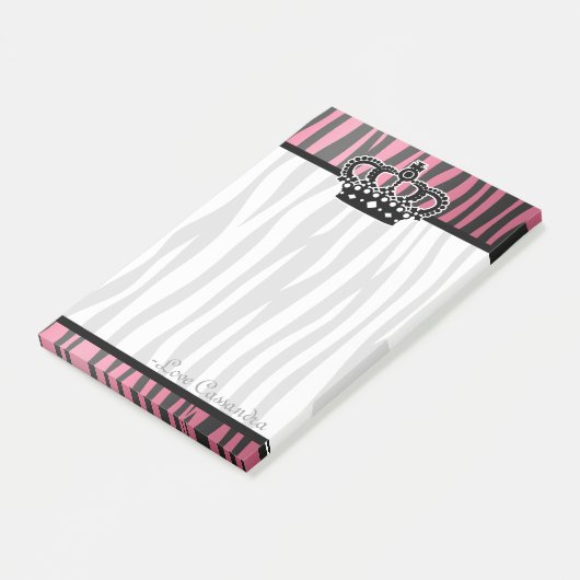 Rosa und schwarzes Zebramuster schicker modischer Post-it Klebezettel (angewinkelt)