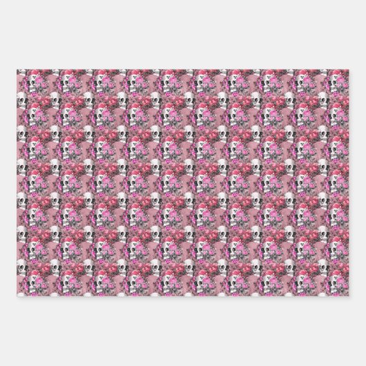 Rosa und schwarzgotische Blütenschädel Geschenkpapier Set (Vorderseite 3)