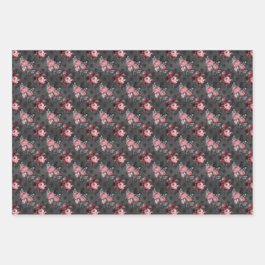 Rosa und schwarzgotische Blütenschädel Geschenkpapier Set (Vorderseite 2)