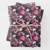 Rosa und schwarzgotische Blütenschädel Geschenkpapier Set (Beispiel)