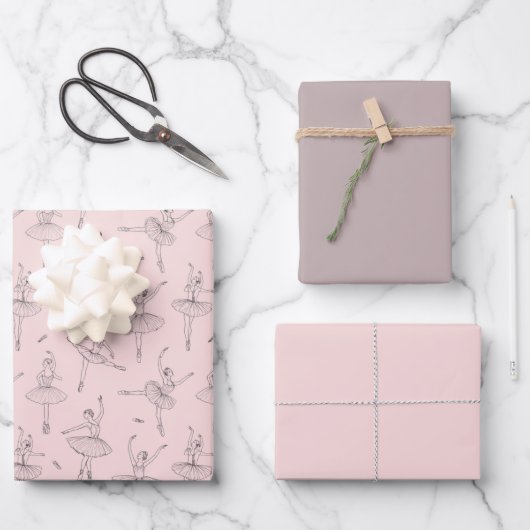 Rosa und Silber Ballerina Muster Geschenkpapier Set (Vorderseite)