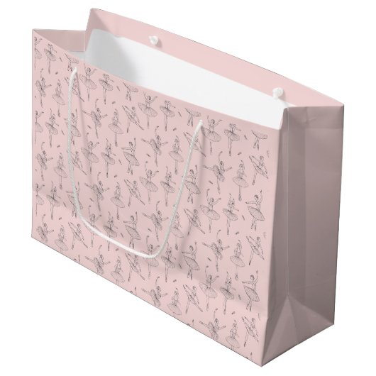 Rosa und Silber Ballerina Muster Große Geschenktüte (Vorderseite Schrägansicht)