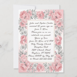 Rosa und Silber Blumen 25. Hochzeitstag Einladung
