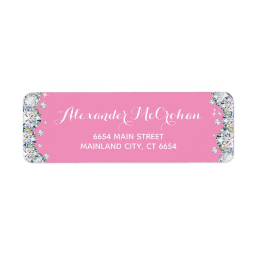 Rosa und silber Diamond Glitzer Rücksendeadresse (Vorne)
