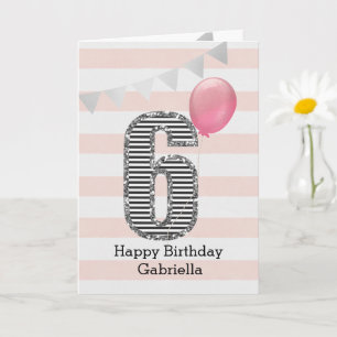 Rosa und Silber Glitter 6. Geburtstag Mädchen Karte