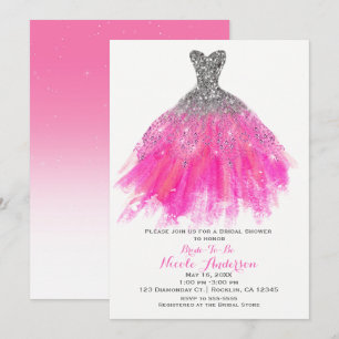 Rosa und Silber Glitter Glam Kleid Brautparty Einladung