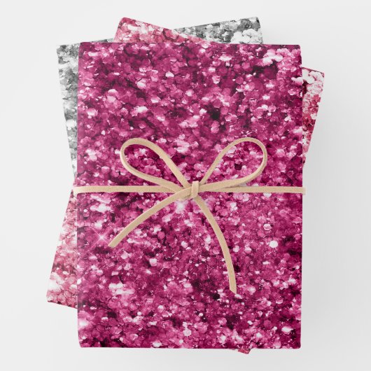 Rosa und silber Glitzer Sparkor Geschenkpapier Set (Beispiel)