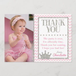 Rosa und Silber Prinzessin-Birthday Thank You Card Dankeskarte