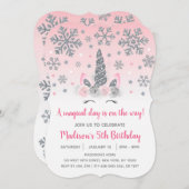 Rosa und Silber Winter Einhorn Magischer Geburtsta Einladung (Vorne/Hinten)