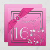 Rosa und Silberblume 16 . Geburtstag Einladung (Vorne/Hinten)