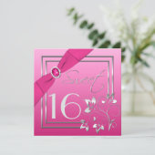 Rosa und Silberblume 16 . Geburtstag Einladung (Stehend Vorderseite)