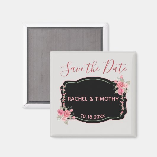 Rosa und Silberblume Hochzeit Sichern Sie das Datu Magnet (Vorderseite/Rückseite)