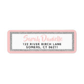 Rosa und silberer Glitzer Bat Mitzvah Adressetiket (Vorne)