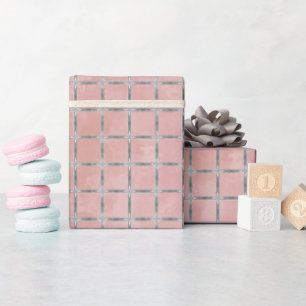 Rosa und Silbergraues Gitter Geschenkpapier