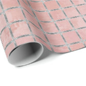 Rosa und Silbergraues Gitter Geschenkpapier (Rolleneckpunkt)