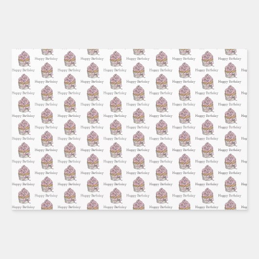 Rosa und silberne Cupcakes Geschenkpapier Set (Vorderseite 2)
