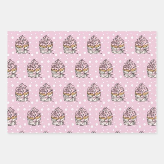 Rosa und silberne Cupcakes Geschenkpapier Set (Vorderseite)