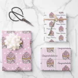 Rosa und silberne Cupcakes Geschenkpapier Set