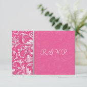 Rosa und silberne Damaskus-Antwort-Karte Einladung (Stehend Vorderseite)