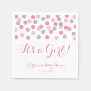Rosa und silberne Glitzer-Baby-Duschen-Servietten Serviette