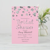 Rosa und Silberne Glitzer Brautdusche Einladung (Stehend Vorderseite)
