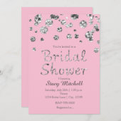 Rosa und Silberne Glitzer Brautdusche Einladung (Vorne/Hinten)