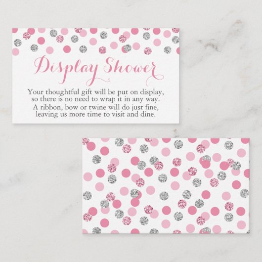 Rosa und silberne Glitzer Display Dusch-Einsteckka Begleitkarte (Vorne/Hinten)