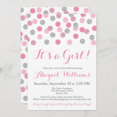 Rosa und Silberne Glitzer Kinderdusche Einladungen (Vorne/Hinten)